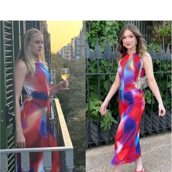 NWT REBECCA VALLANCE Del Prado cutout printed jersey midi dress size 2 $865 - Picture 2 of 16